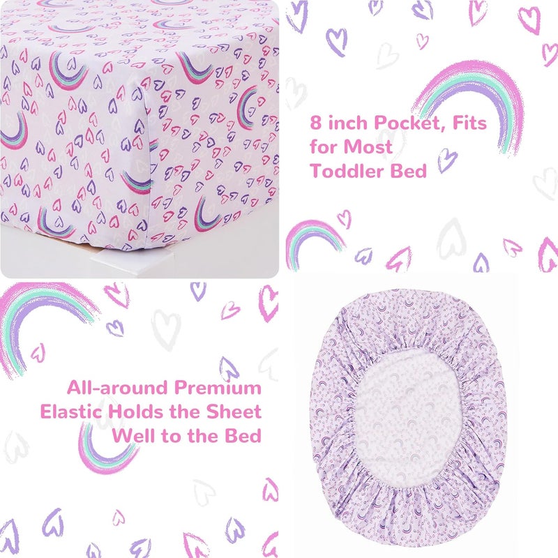 lasoftan Toddler Bedding Set for Girls, 4 Piece Bed-in-a-Bag Toddler Comforter Sets, Super Soft and Comfortable Microfiber Toddler Bed Set, Rainbow Printed - Image 3